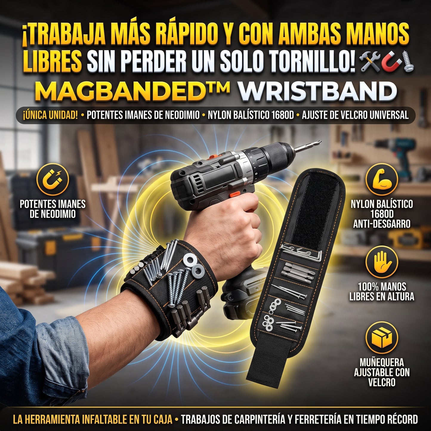 MAGBANDED™ Pulsera / Muñequera Magnética para Herramientas