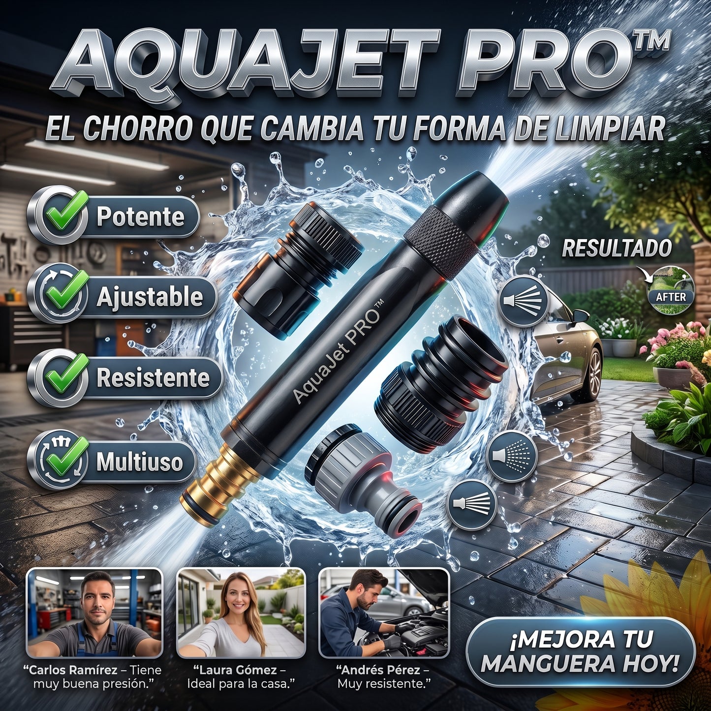 AquaJet PRO™ Pistola Rociadora Ajustable para Manguera