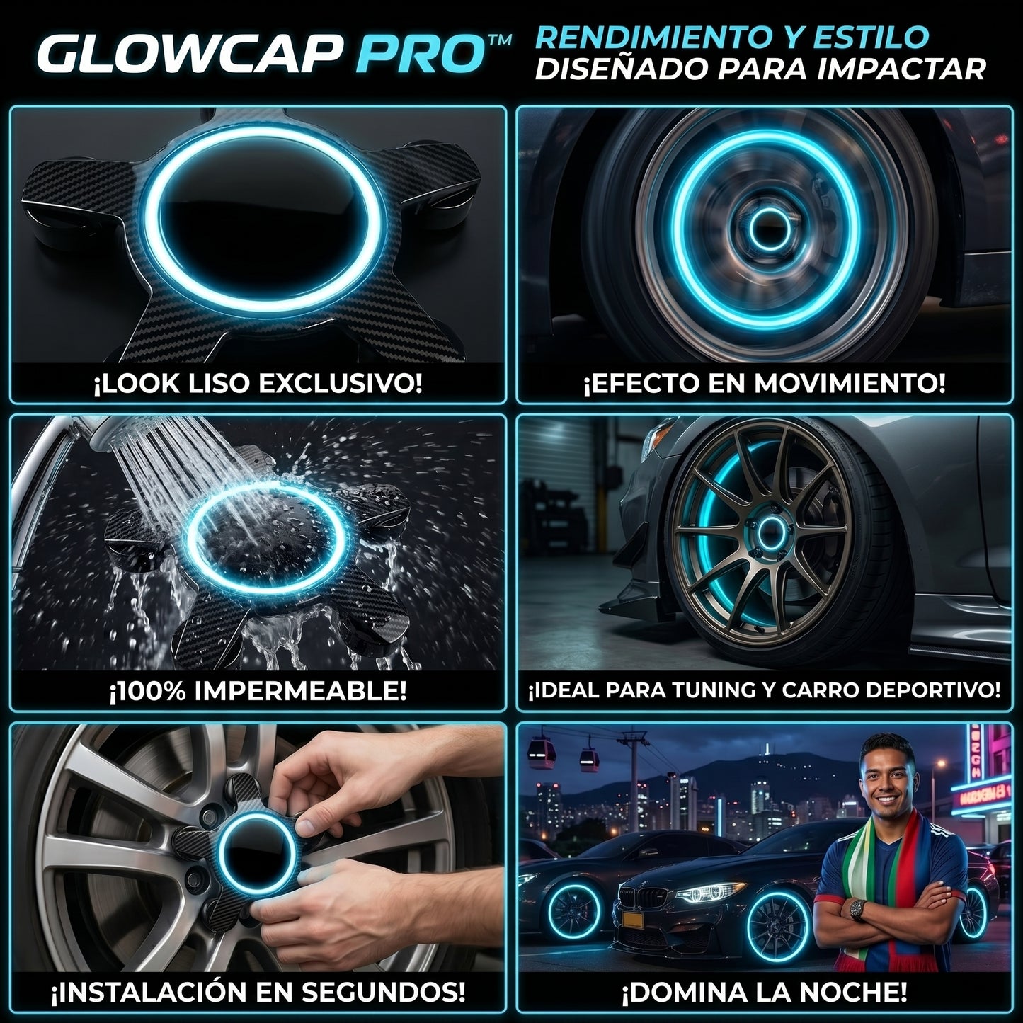 GlowCap PRO™ Tapas Centro De Rin 4 piezas