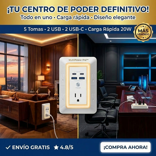 MultiPower Pro™ Extensor De 5 Tomacorrientes Y 2 Puertos Usb y 2 Usb C