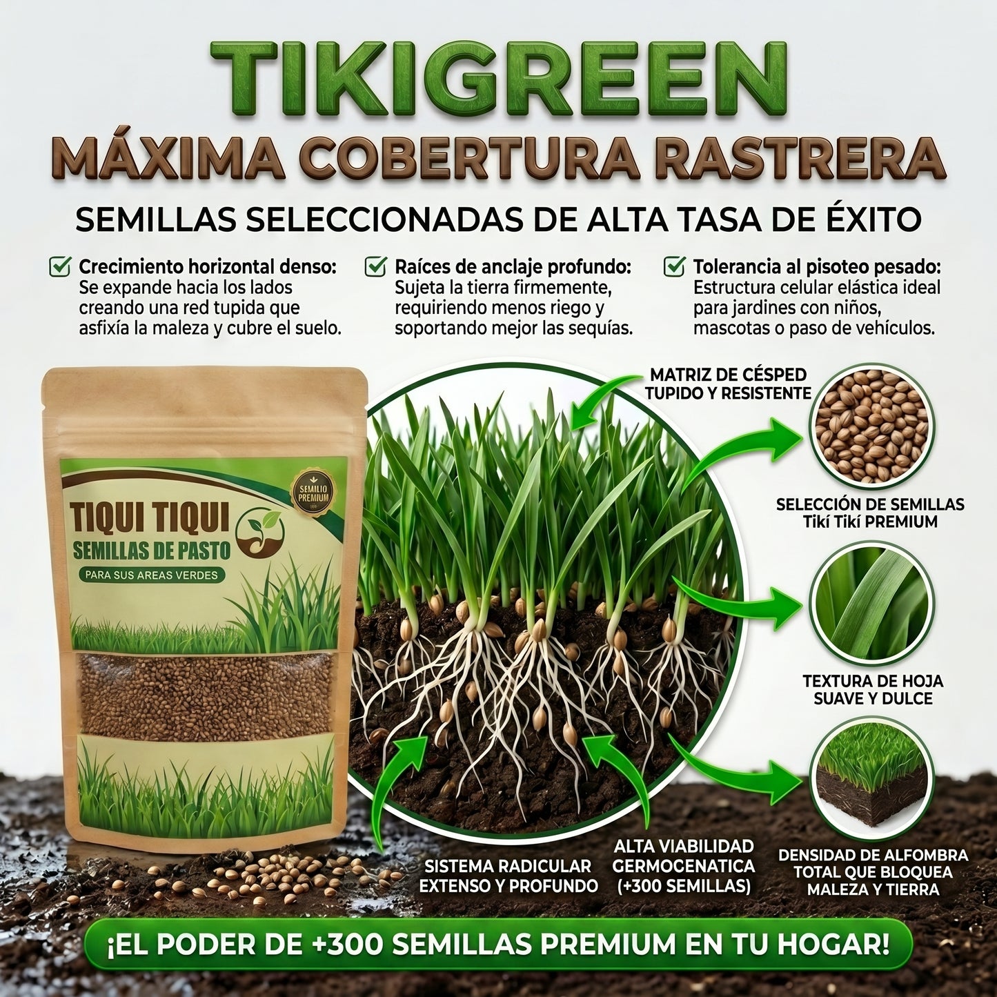 Semillas PREMIUM TikiGreen De Pasto Tipo Tiki Tiki