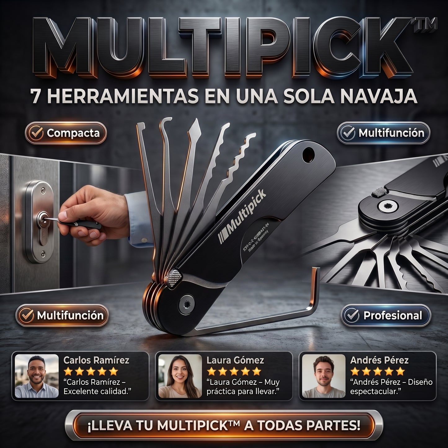 MULTIPICK™ Navaja Ganzua 7 Herramientas