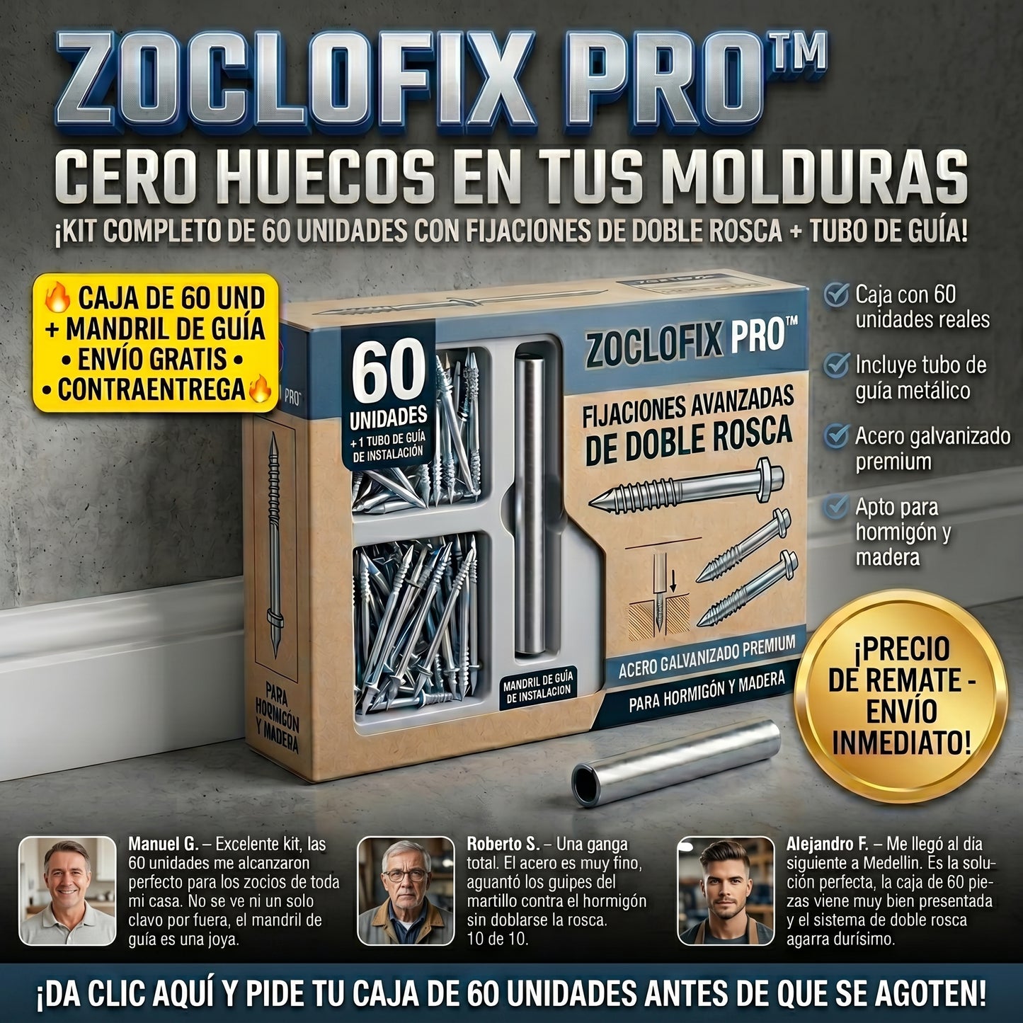 ZOCLOFIX PRO™ Clavos De Fijacion Doble x 60 unds