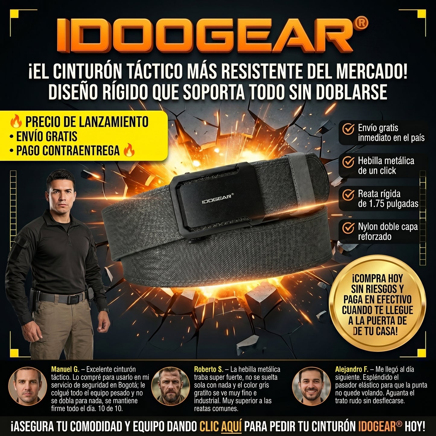 IDOGEAR® cinturón táctico rígido de trabajo pesado