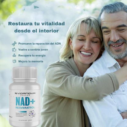 NAD + Resveratrol PREMIUM  - Cápsulas de Reparación Celular Antienvejecimiento y Energía Extra