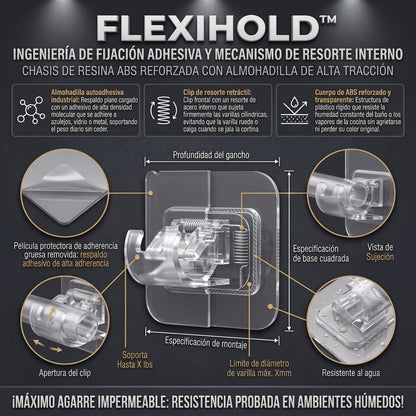 FlexiHold™ Ganchos Adhesivos de Soporte para Barra de Cortina