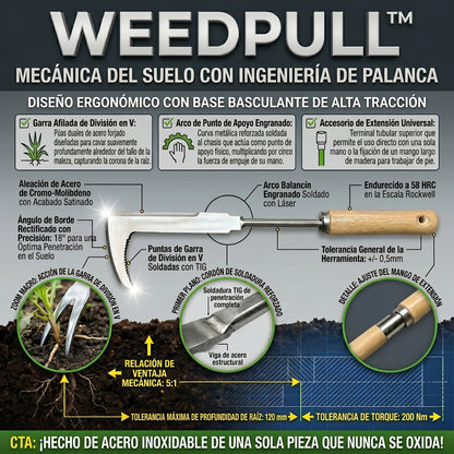 WeedPull™ Desmalezadora Manual de Acero Inoxidable con Sistema de Palanca